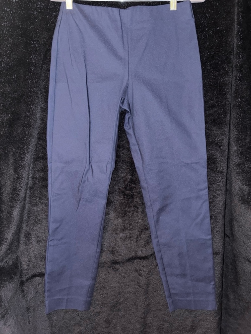 ecru Stretch Ankle Pants 8 Navy Blue Elastic Waist Sleek Office NWOT Classic